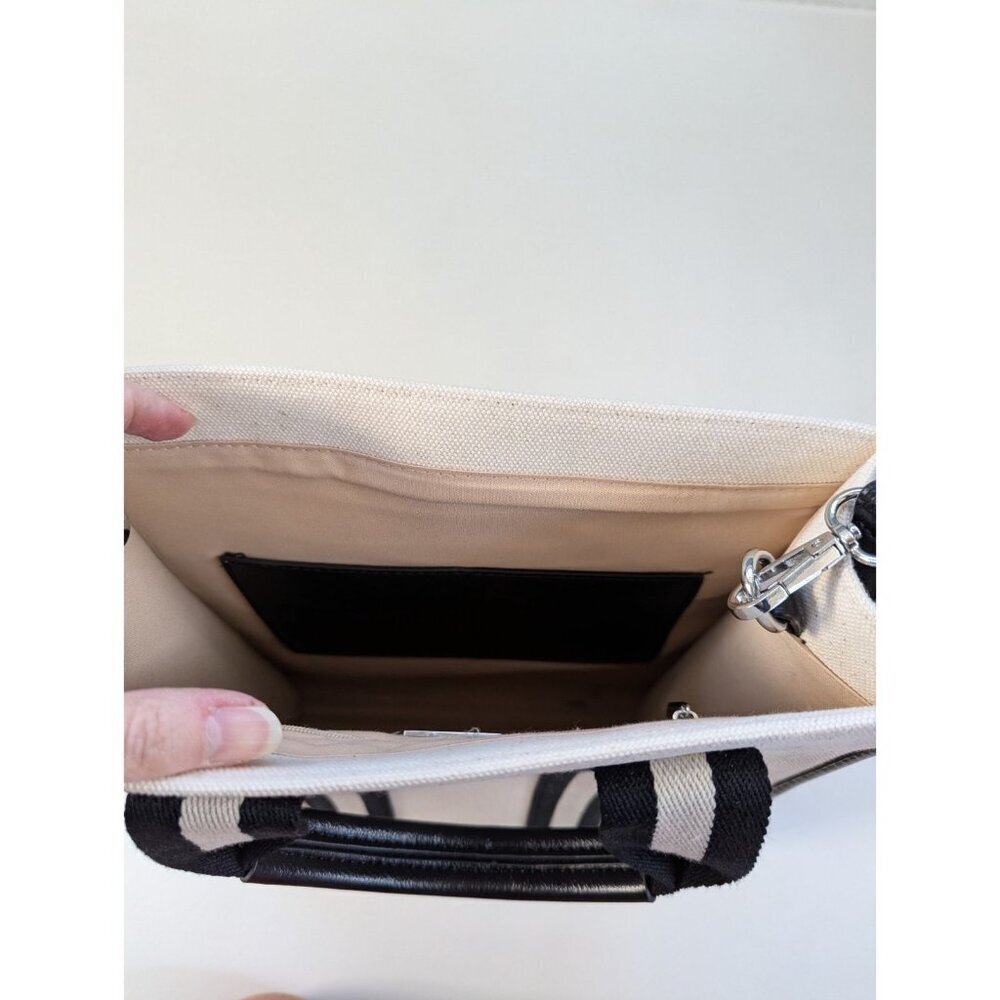 New BCBGMax Azria Canvas Shoulder Tote Bag Black And Natural - Picture 7 of 12